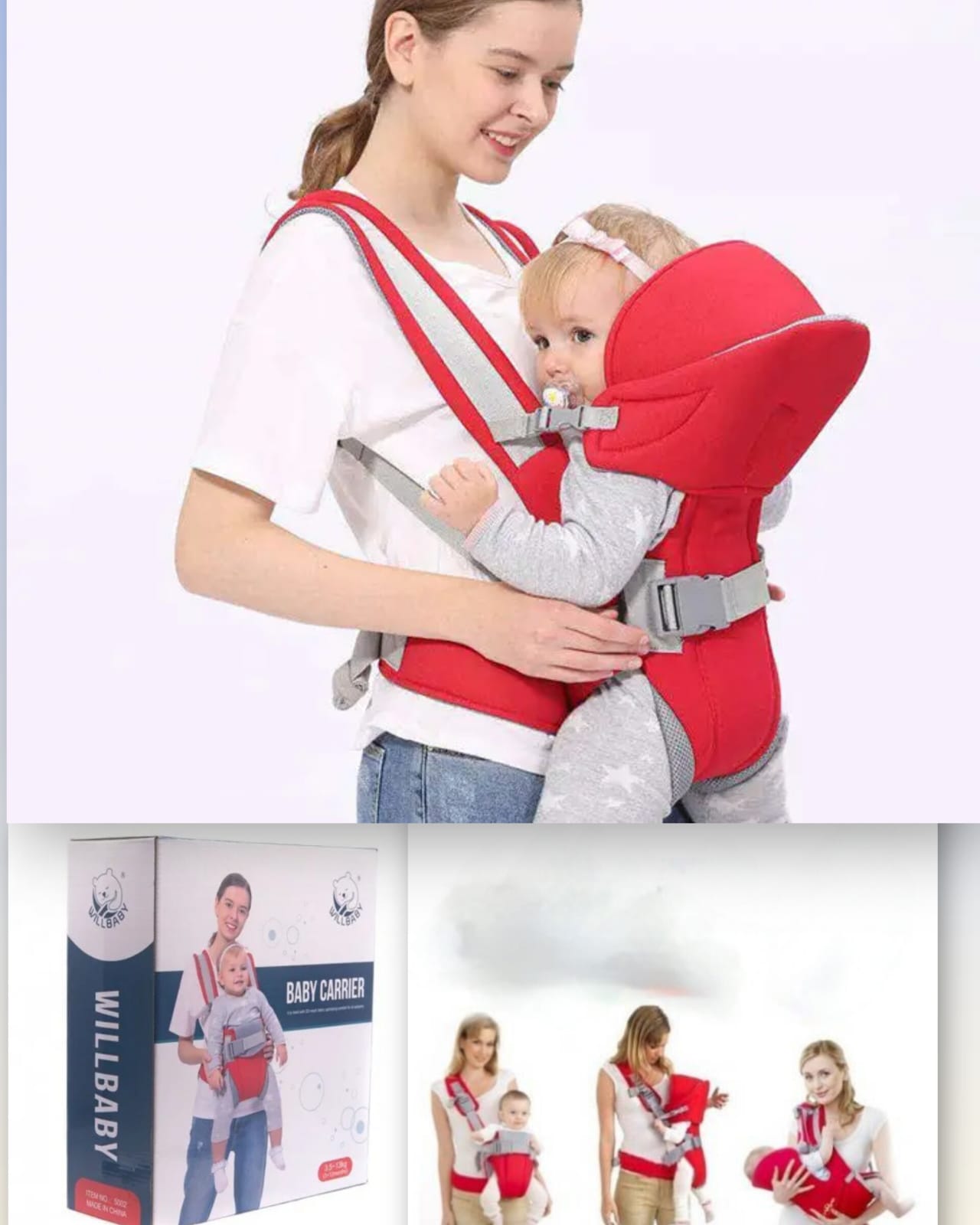 Willbaby Brand Baby Carrier for 2.5~25+ Kg and 2~36 months RED Color