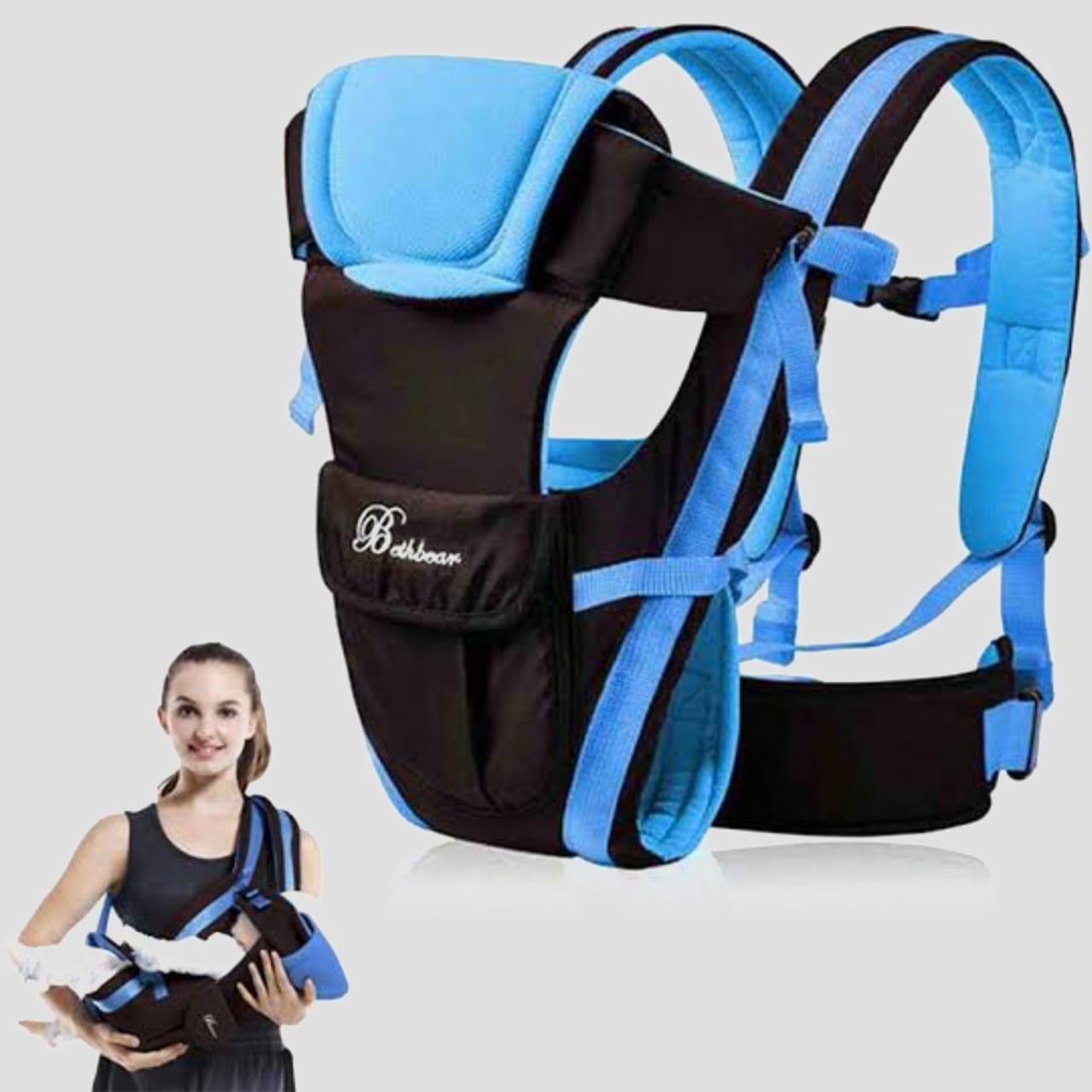 Beth Bear Baby Brand Carrier Backpack Breathable Front Facing 4 in 1 Infant Comfortable (Clour Black Blue )